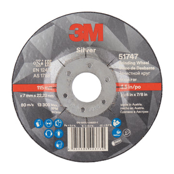 3M Silver Depressed Centre Grinding Wheel, T27, 115 mm x 7 mm x 22.2 mm