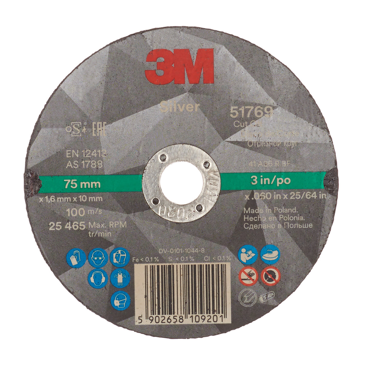 3M Silver Cut-Off Wheel, T41, 75 mm x 1.6 mm x 9.53 mm