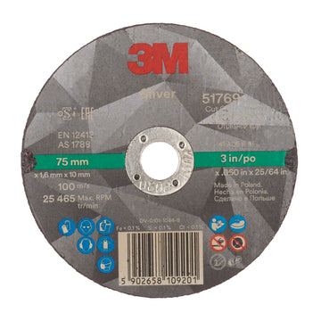 3M Silver Cut-Off Wheel, T41, 75 mm x 1.6 mm x 9.53 mm