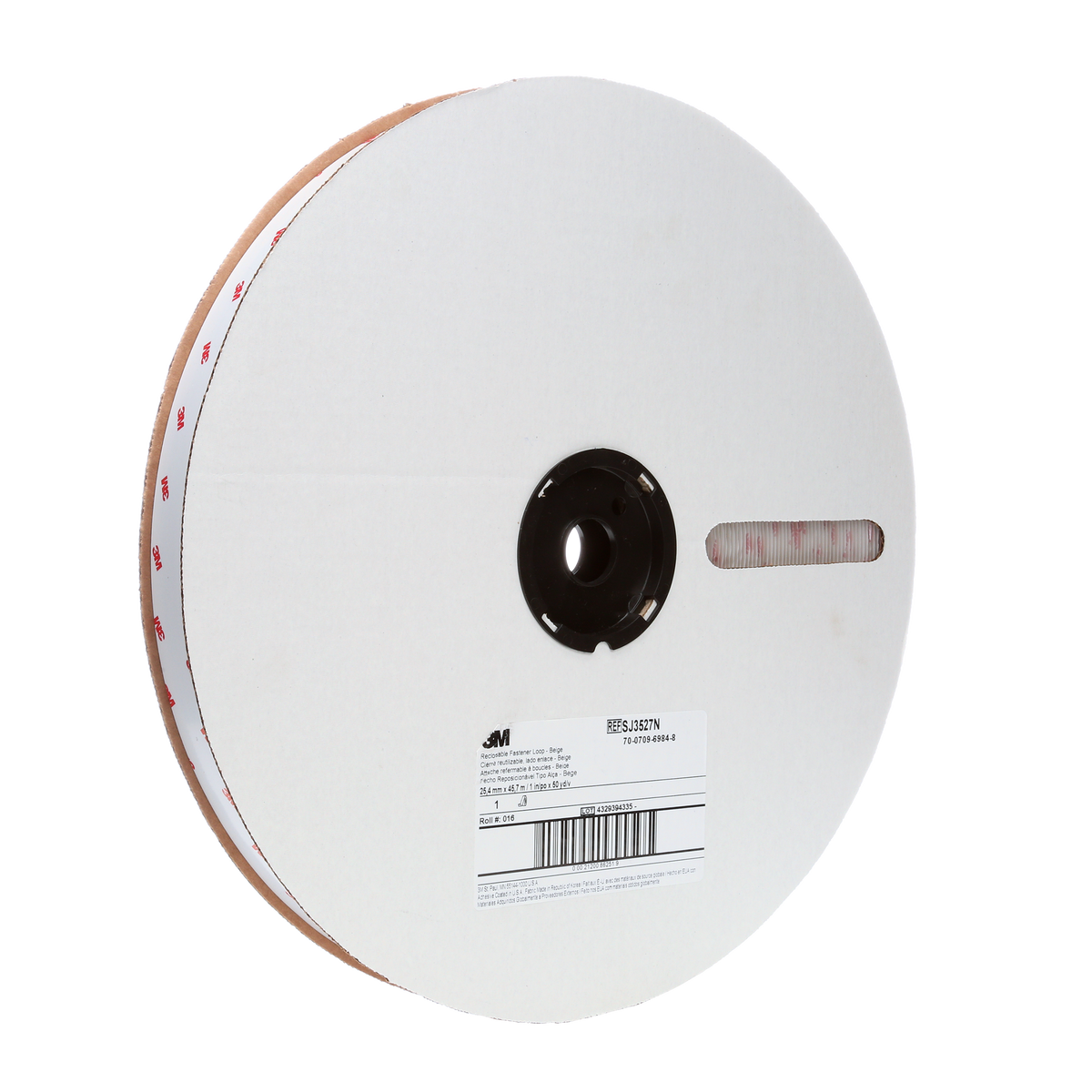 3M Loop Fastener SJ3527N, White, 25 mm x 45.7 m, 4.4 mm