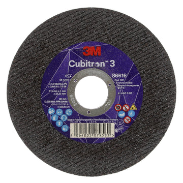 3M Cubitron 3 Cut-Off Wheel, 86616, 60+, T41, 115 mm x 1 mm x 22.23 mm, EN, 25/ Pack, 50 ea/Case